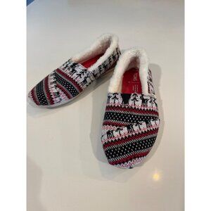 Toms Womens Fair Isle Sherpa-Lined Slip-On Shoes With Reindeer Print